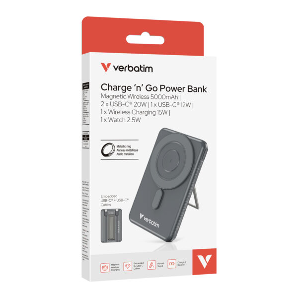 Verbatim 5000mAh Magnetic Wireless Power Bank (WPBS2C5/WPBS2C10) Grey