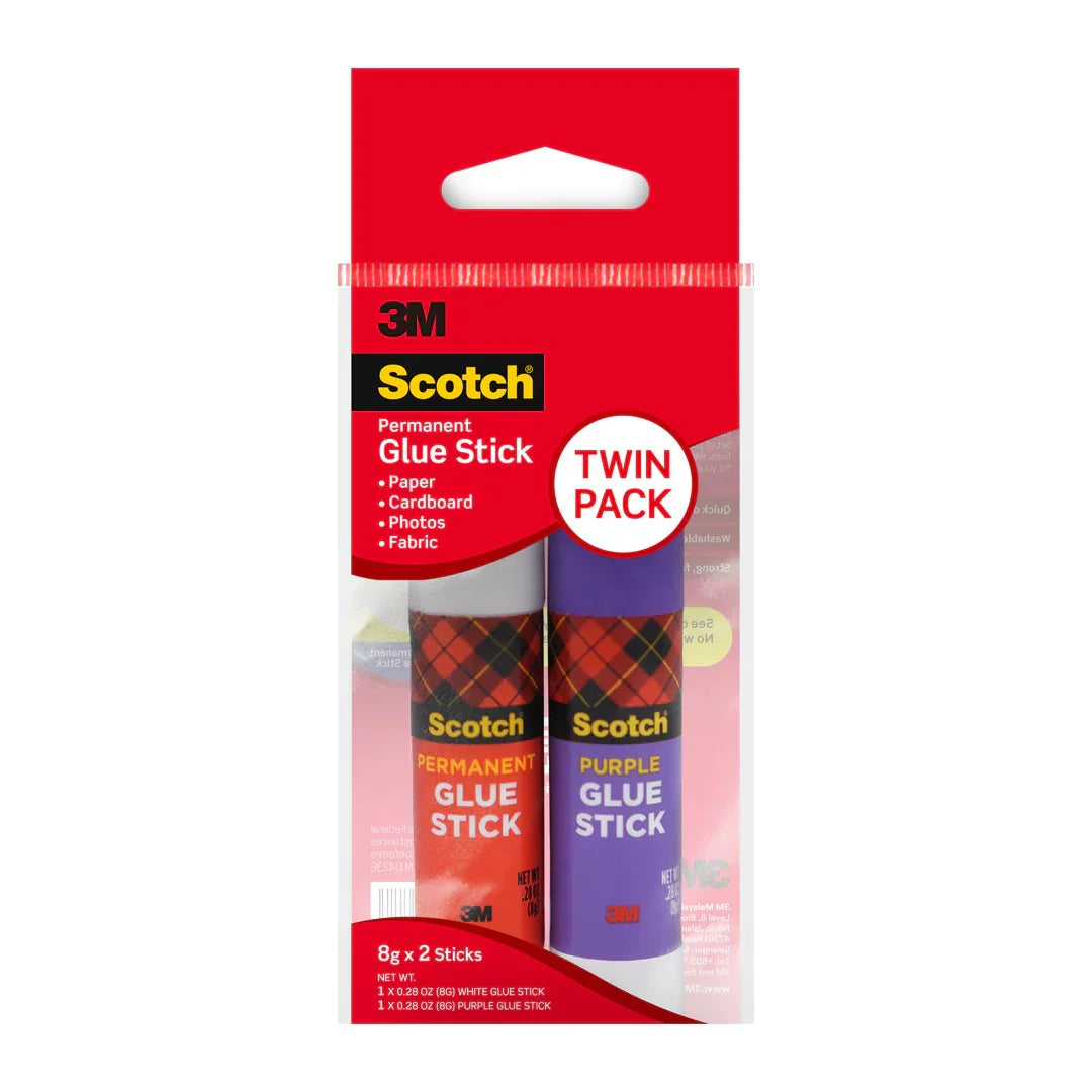 Scotch® 6008-2N White & Purple Glue Stick Twin Pack, 8g x 2sticks