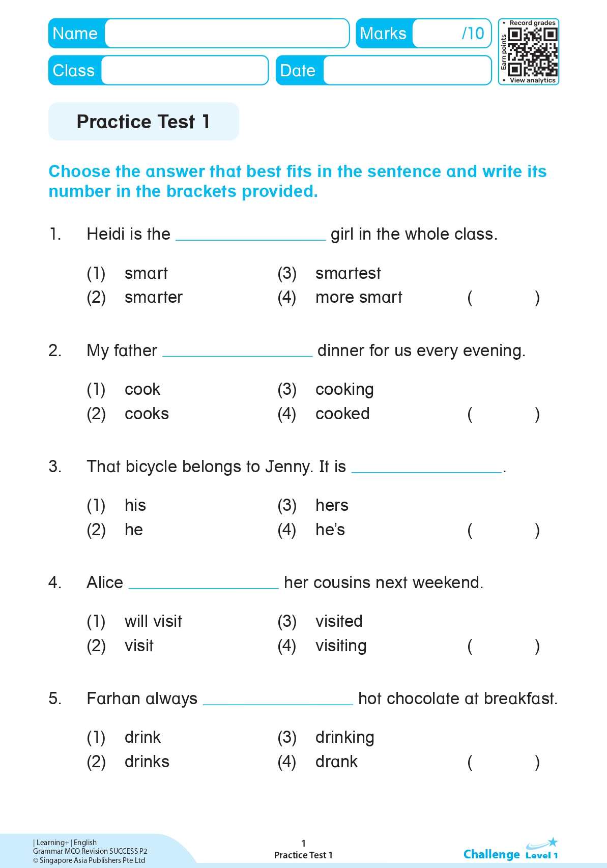 LEARNING+ ENGLISH GRAMMAR Multiple-choice Questions Revision SUCCESS Primary 2