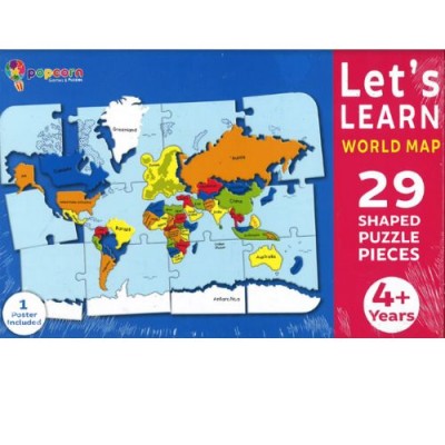 POPCORN GAMES AND PUZZLES LETS LEARN WORLD MAP 29 SHAPED PUZZLE PIECES