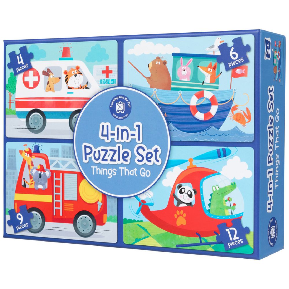 LEARNING CAN BE FUN 4 IN 1 PUZZLE SET THINGS THAT GO