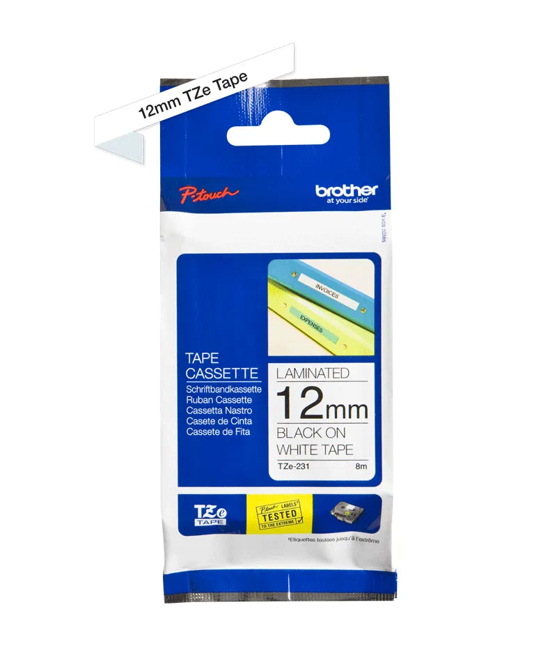 Brother Tape Tze-231 Blk/white Lam 12mm