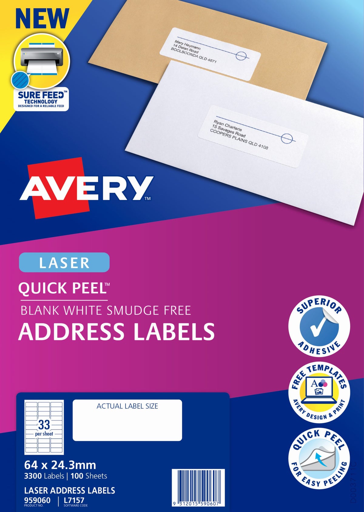 Avery Laser Label A4 45/Sht L7157-10