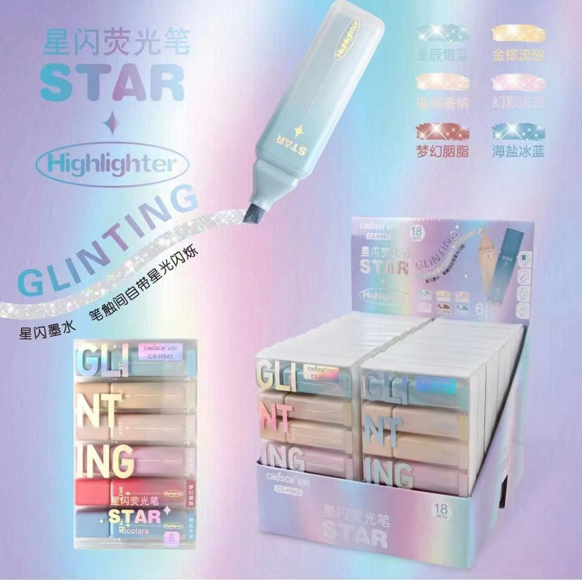 GLITTER HIGHLIGHTER 6PC/SET CS-H943