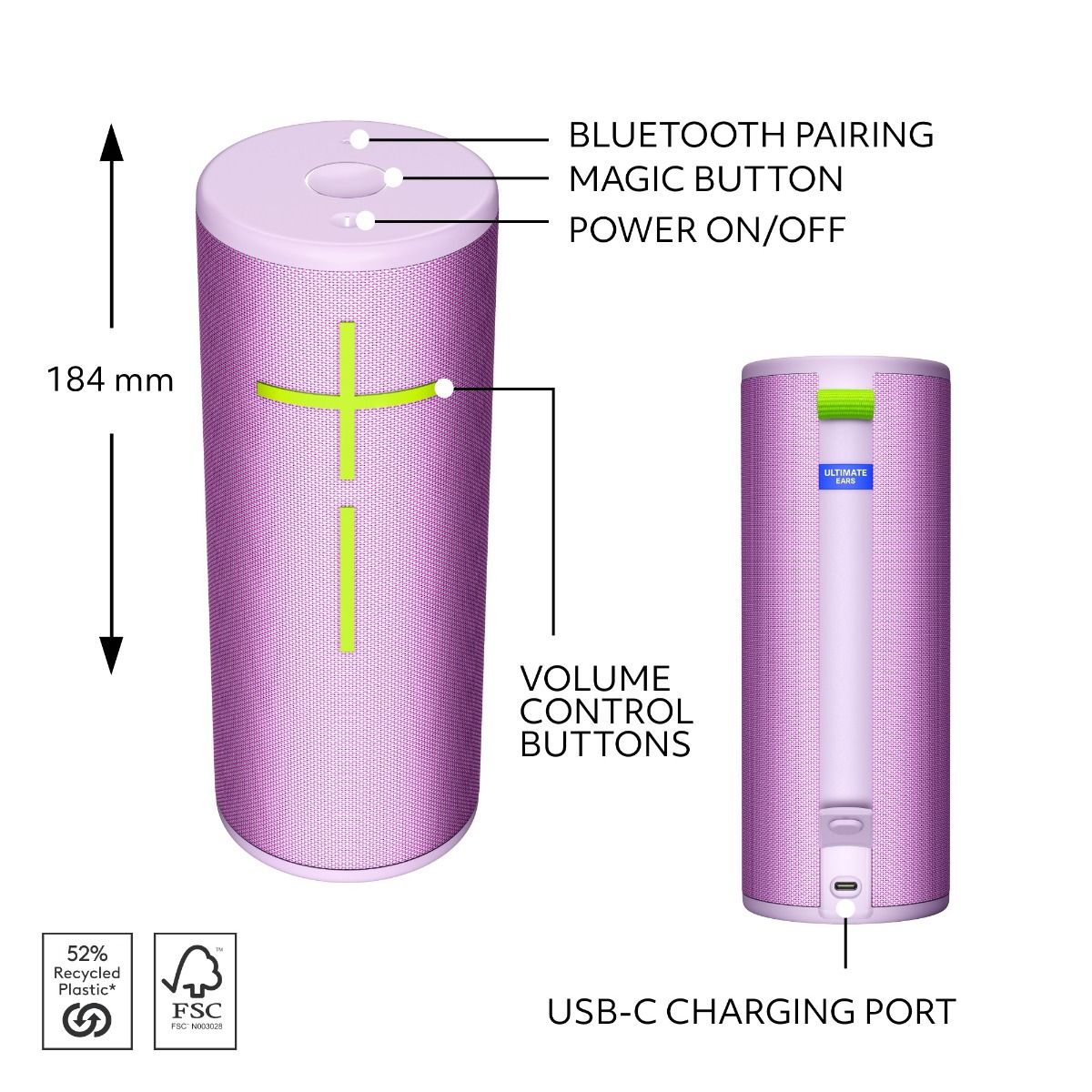 Ultimate Ears Boom 4 Portable Waterproof Bluetooth Speaker – Enchanting Lilac