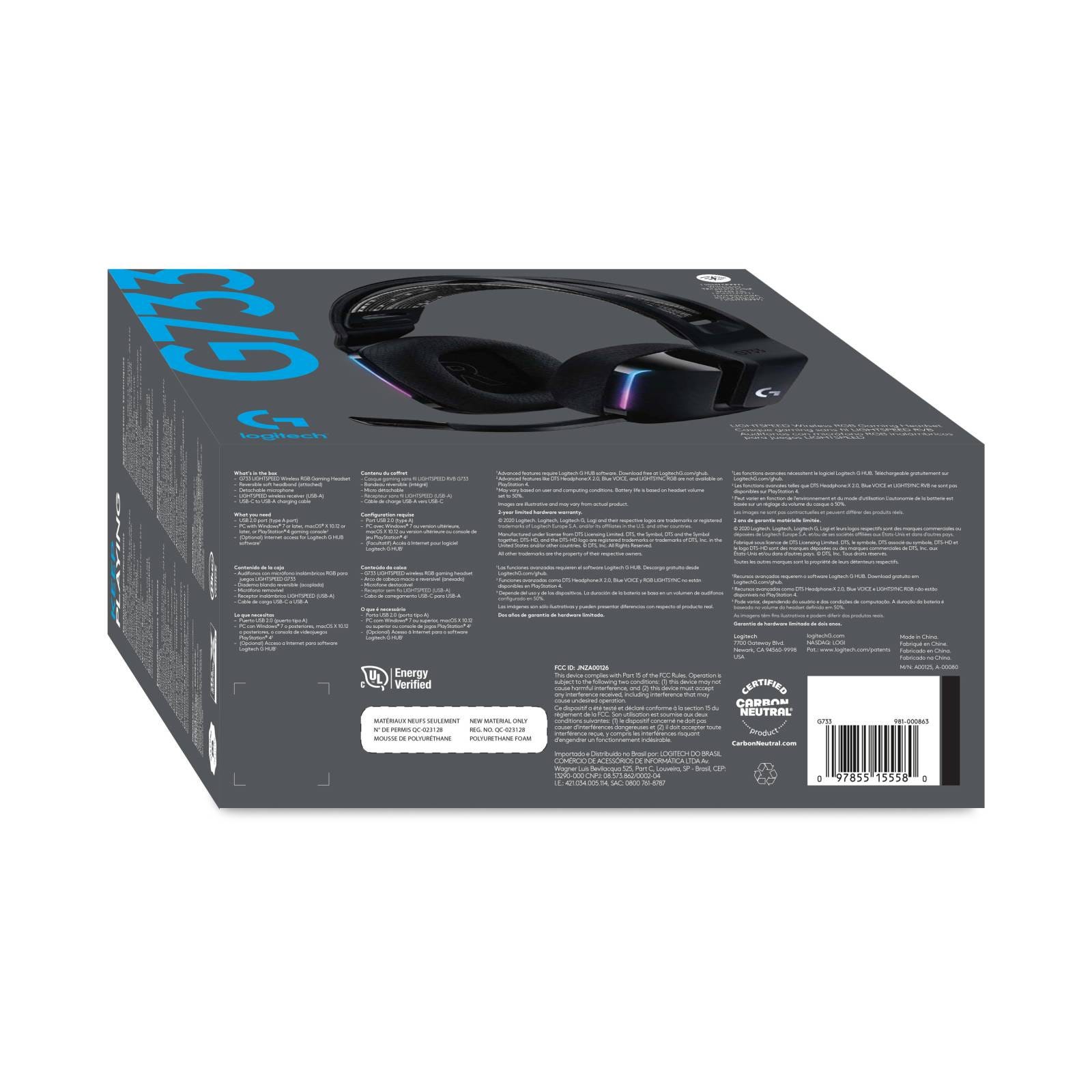 Logitech G733 Ultra-Lightweight, Wireless Gaming Headset - Black