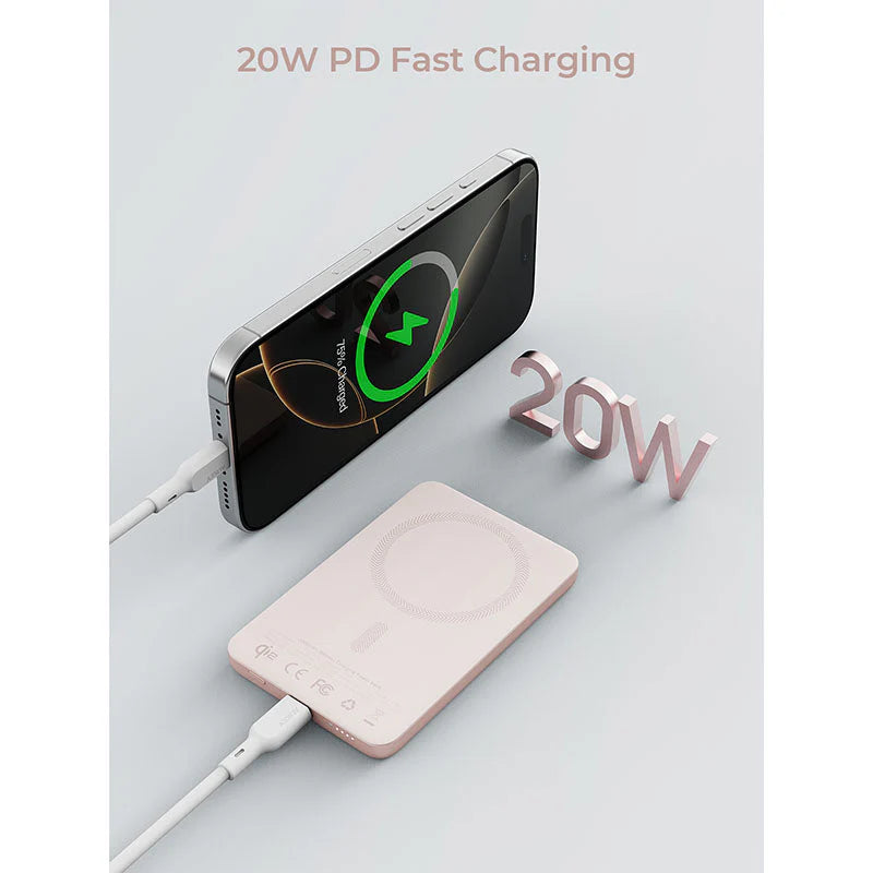 Aukey PB-MS07 MagFusion M Qi2 5000mAh Magnetic Wireless Power Bank - Dawn Peach