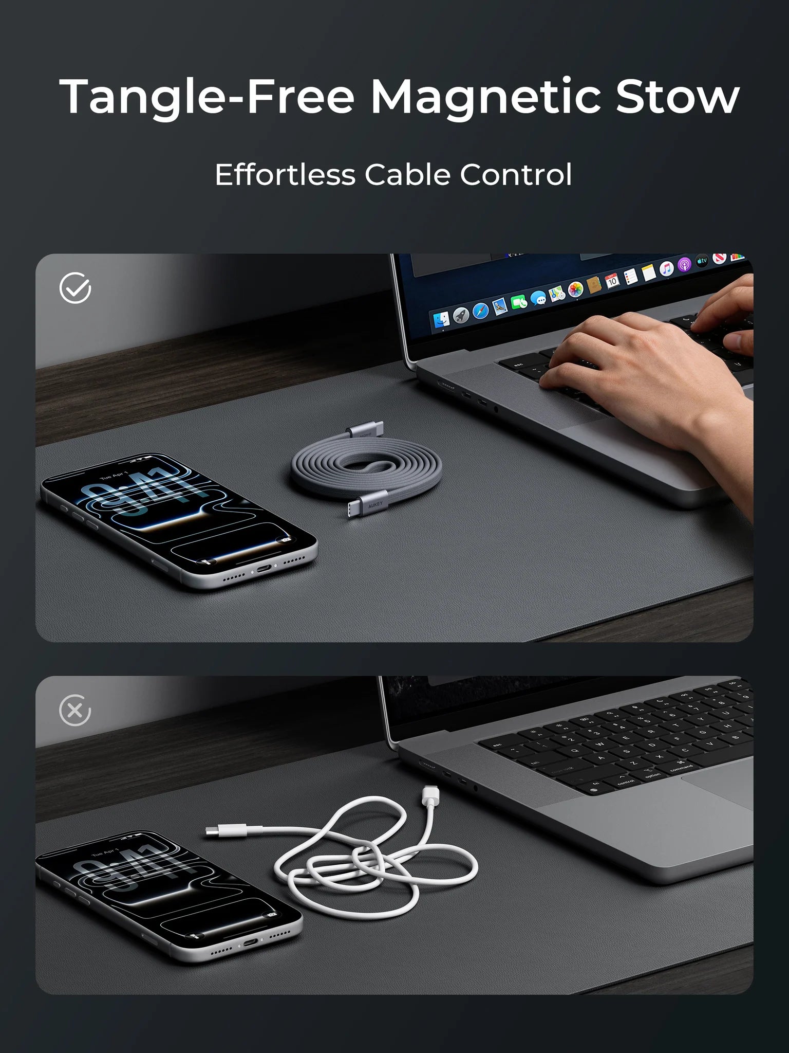 Aukey CB-DCC251 Circlet Blink 240W 1m DTY Braided USB-C to USB-C Magnetic Cable