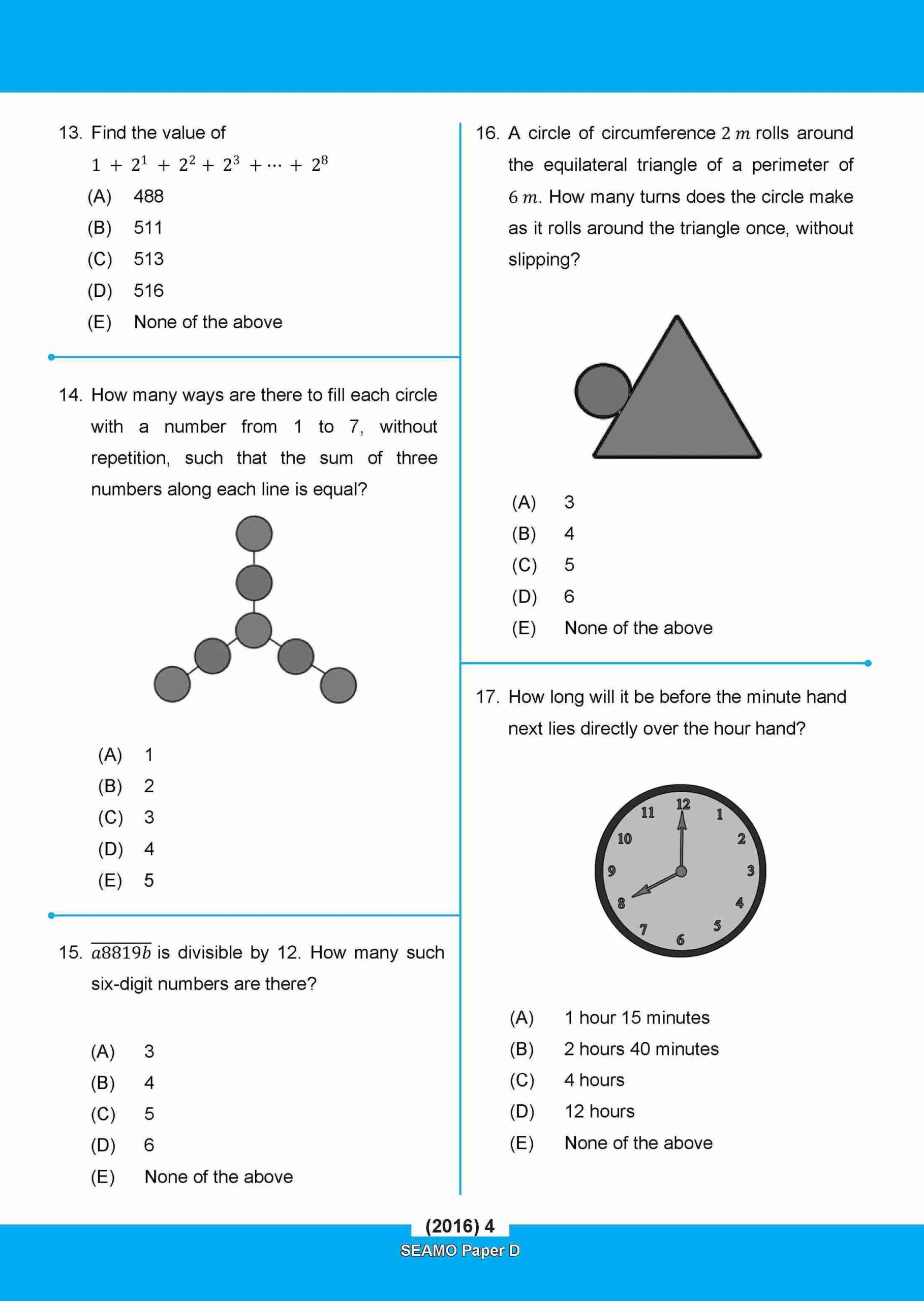 SEAMO Math Olympiad International Competition Preparation Paper D (SEAMO 2016-2025 + SEAMO X 2019-2026) Secondary 1&2
