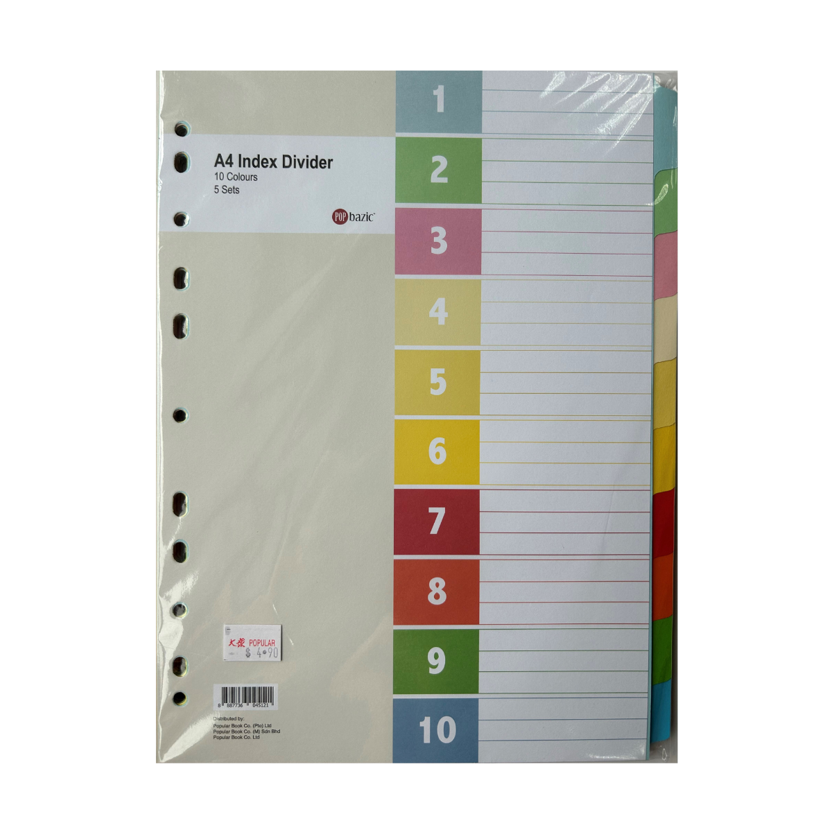 POP BAZIC Index Divider 10 Colour 50's