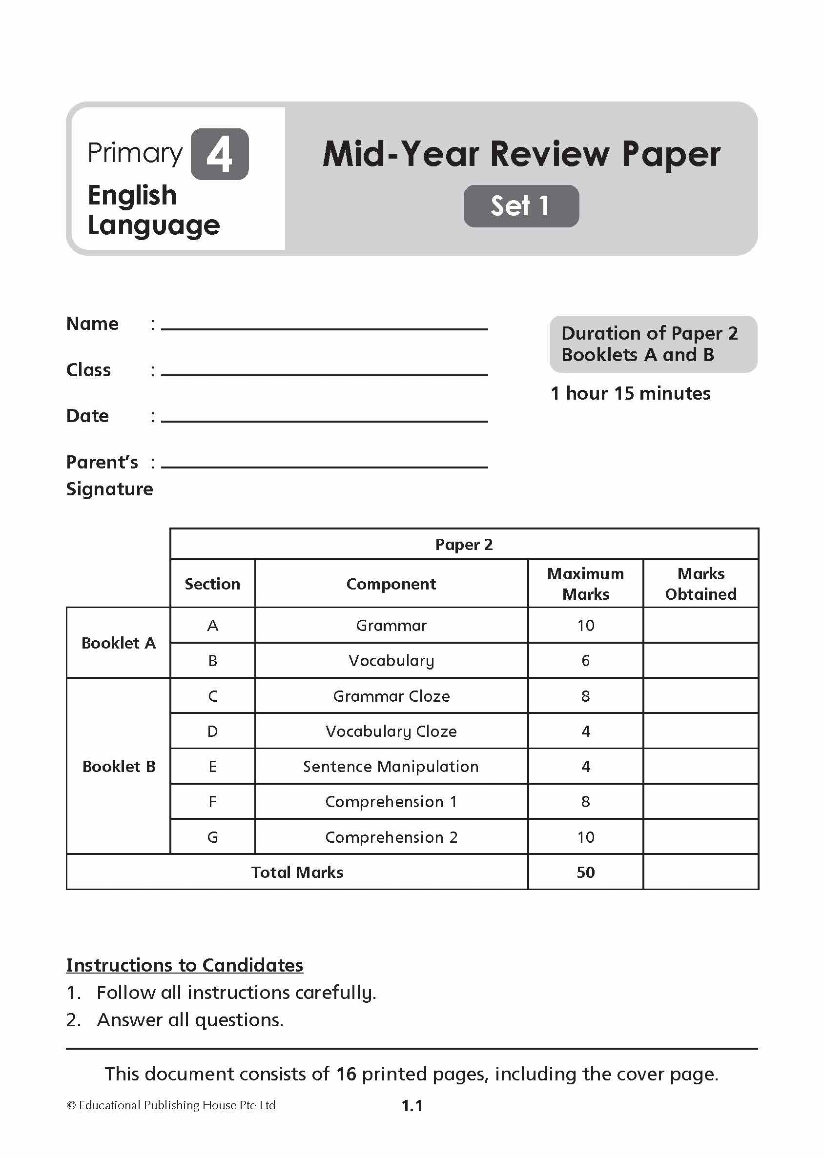 Primary 4 English Mid-Year Review Papers