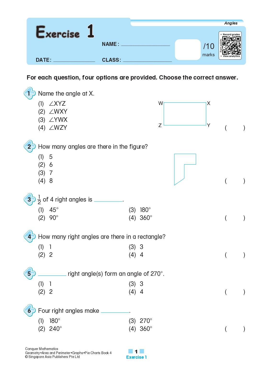 Conquer Mathematics Geometry . Area and Perimeter . Graphs . Pie Chart Workbook 4