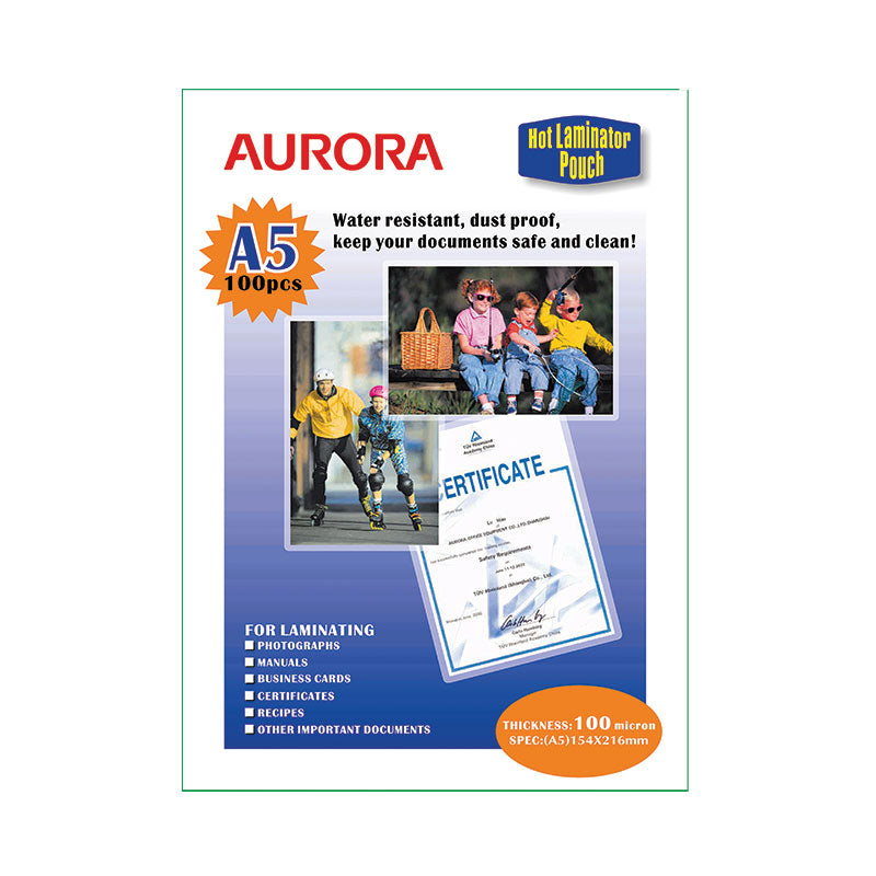 Aurora P100A5 A5 Laminating Pouches 154 × 216mm, 100 Micron, 100 Sheets