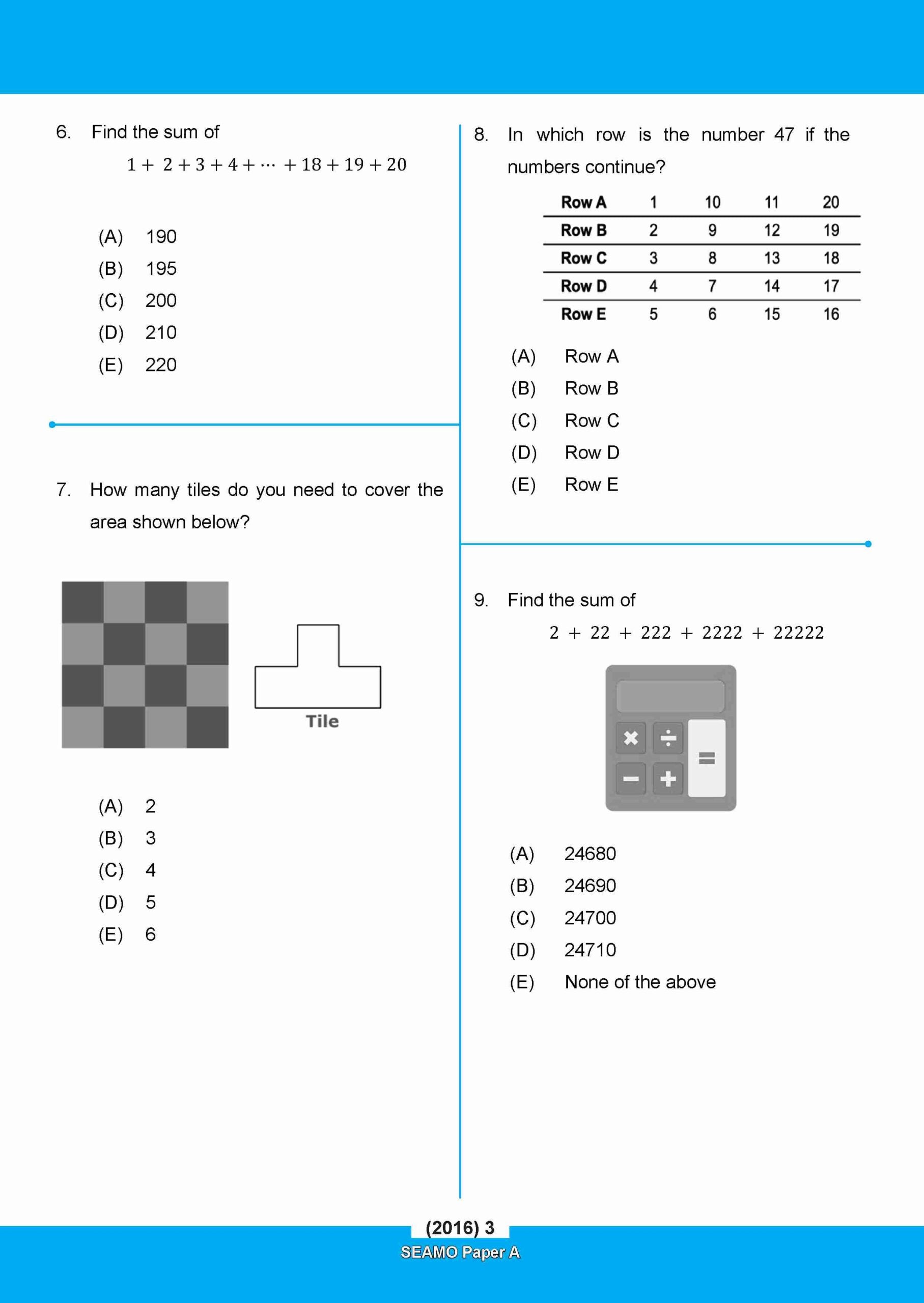 SEAMO Math Olympiad International Competition Preparation Paper A (SEAMO 2016-2025 + SEAMO X 2019-2026) Primary 1&2