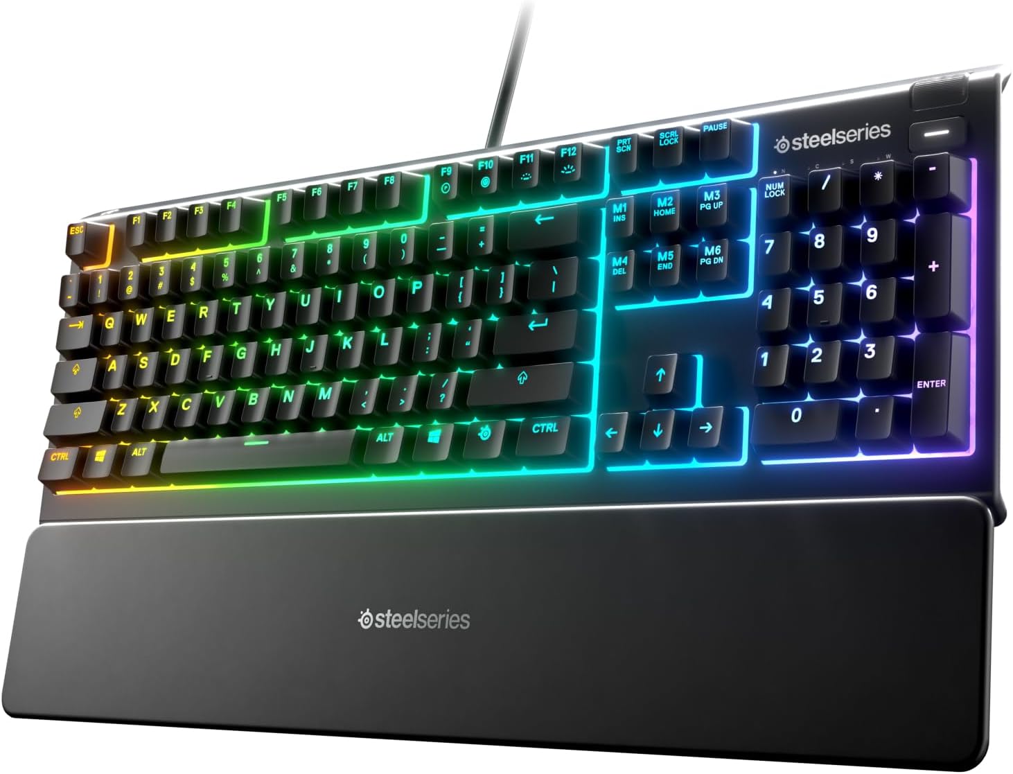 SteelSeries Apex 3 RGB Gaming Keyboard – 10-Zone RGB Illumination – IP32 Water Resistant – Premium Magnetic Wrist Rest (Whisper Quiet Gaming Switch),Black,64812