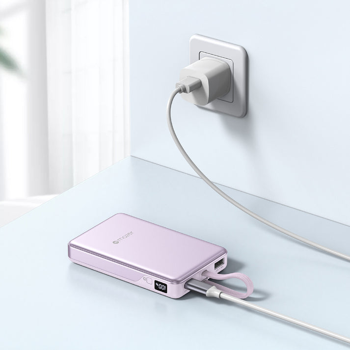 Mazer PowerCharge Link 10,000mAh PD/PPS 35W (Built-in USB-C Cable) Power Bank (CCC + QR) - Lavender