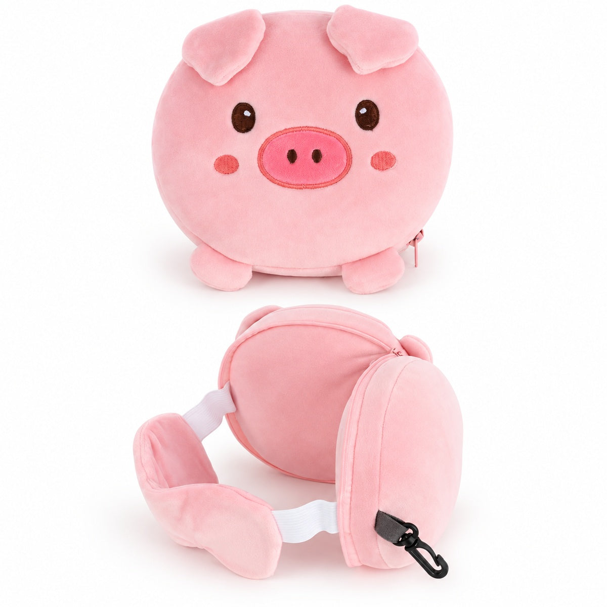  2 In 1 Plush Eye Mask And Head Rest Cushion - Pink Piggy 
