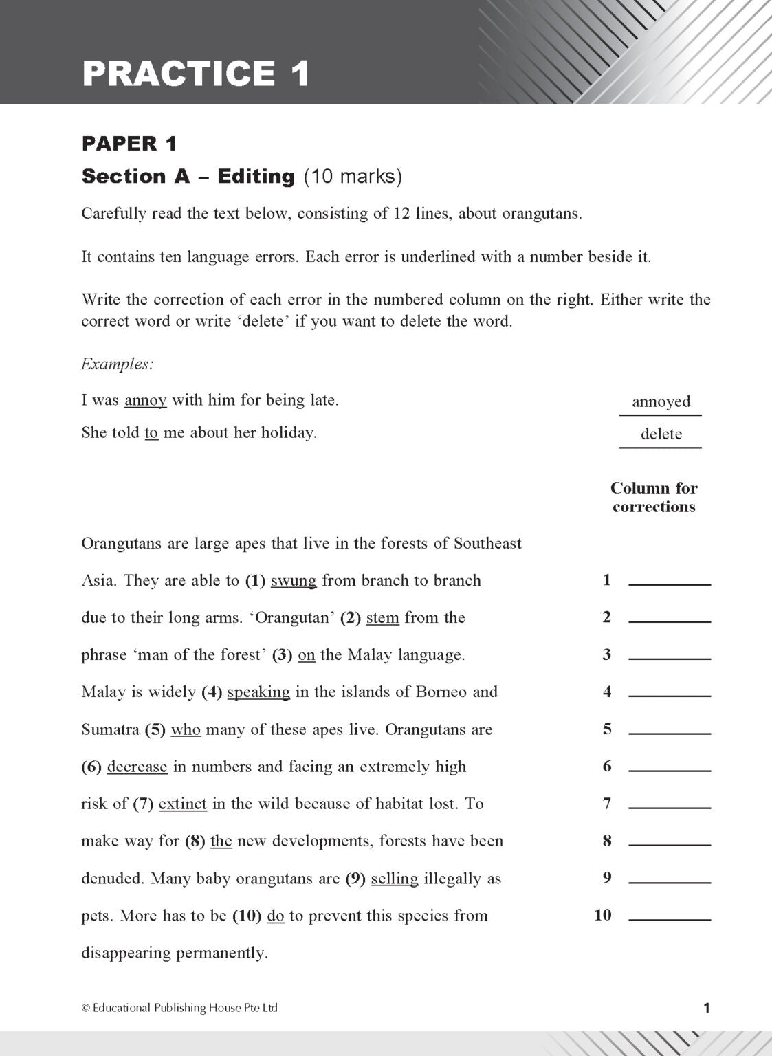 Secondary 1 Normal Technical/G1 English Examination Practice