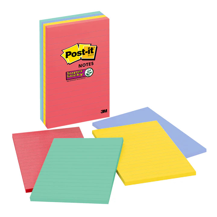 Post-it® 4621-SSHAV Lined Super Sticky Notes Havana Collection, 4X6"
