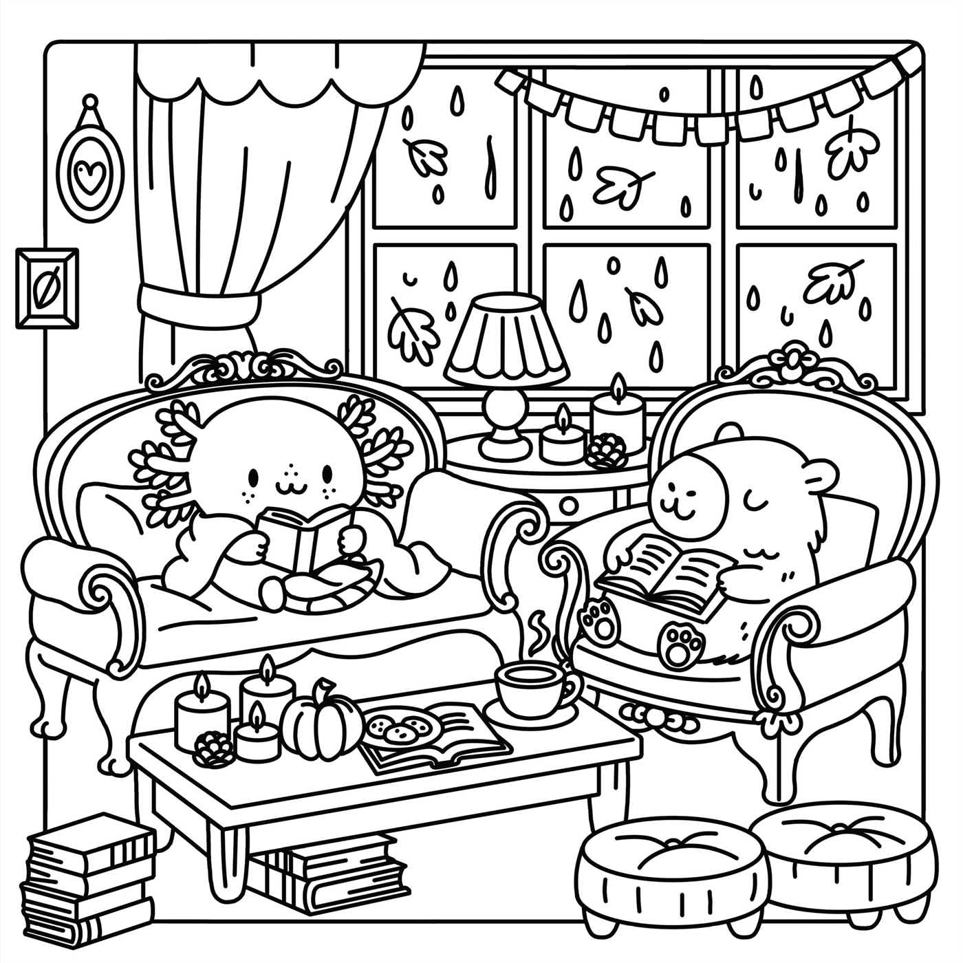 Little Bookworm: A Cozy Coloring Book: Comforting Scenes Portrayed by Axolotls, Capybaras, and Cute Critters