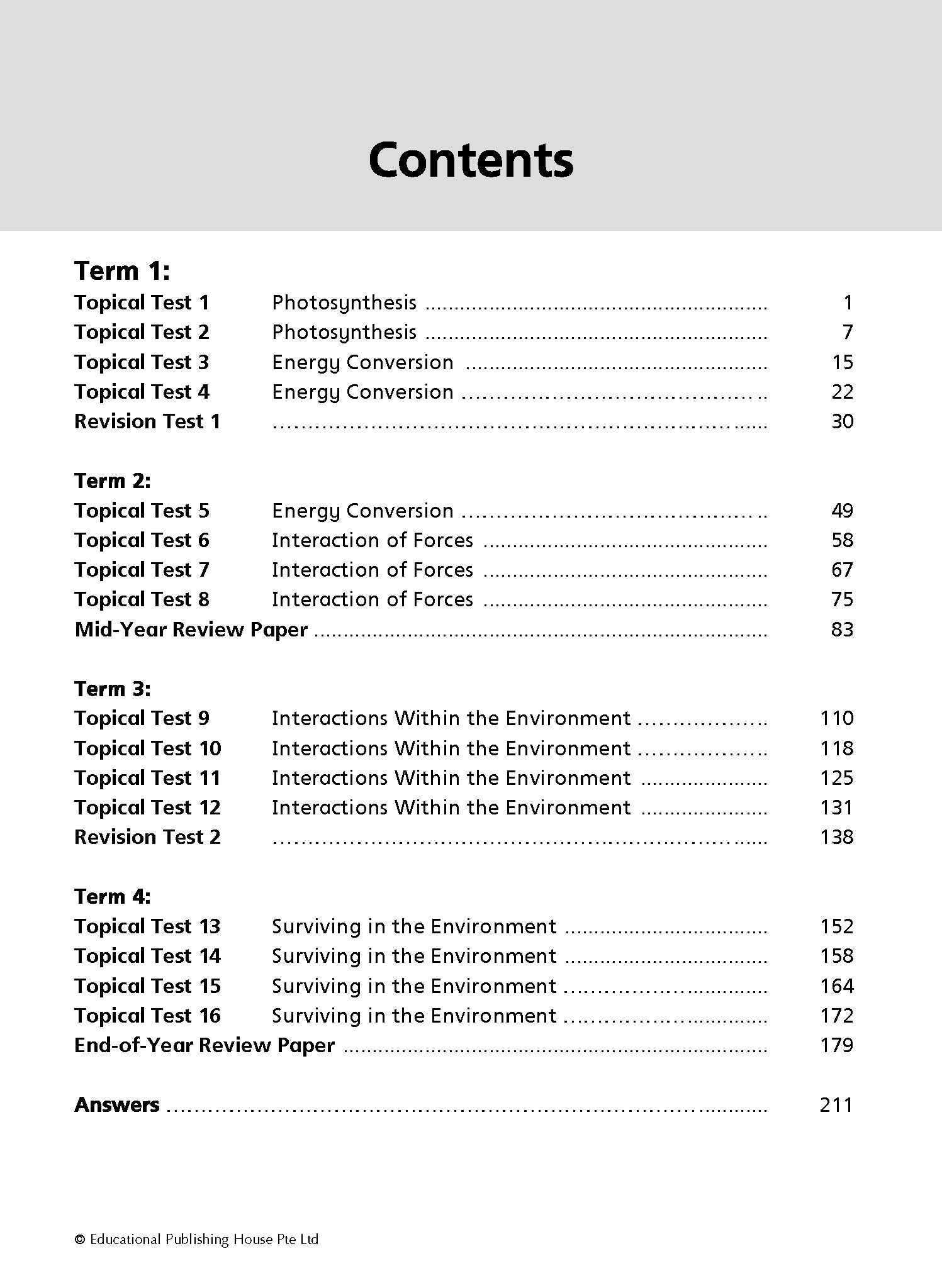 Primary 6 Science Topical Class Tests