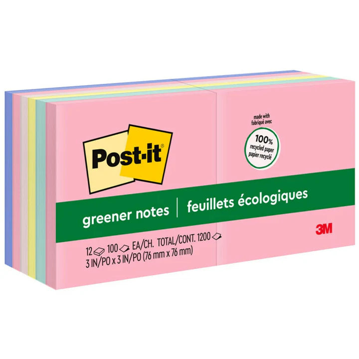 Post-it® 654-RP-A Greener Notes, Helsinki Colours, 3x3"