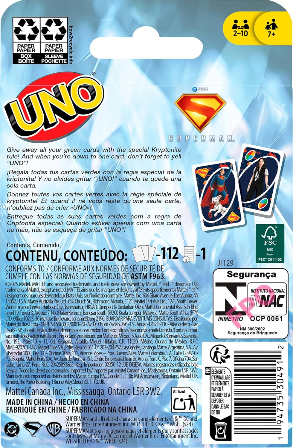 Mattel Uno Superman Card Game