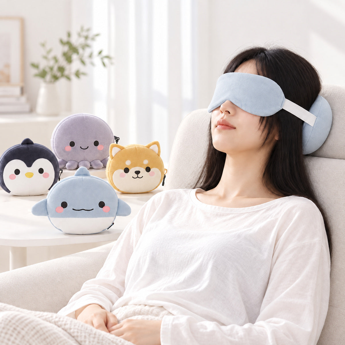  2 In 1 Plush Eye Mask And Head Rest Cushion - Blue Whale 