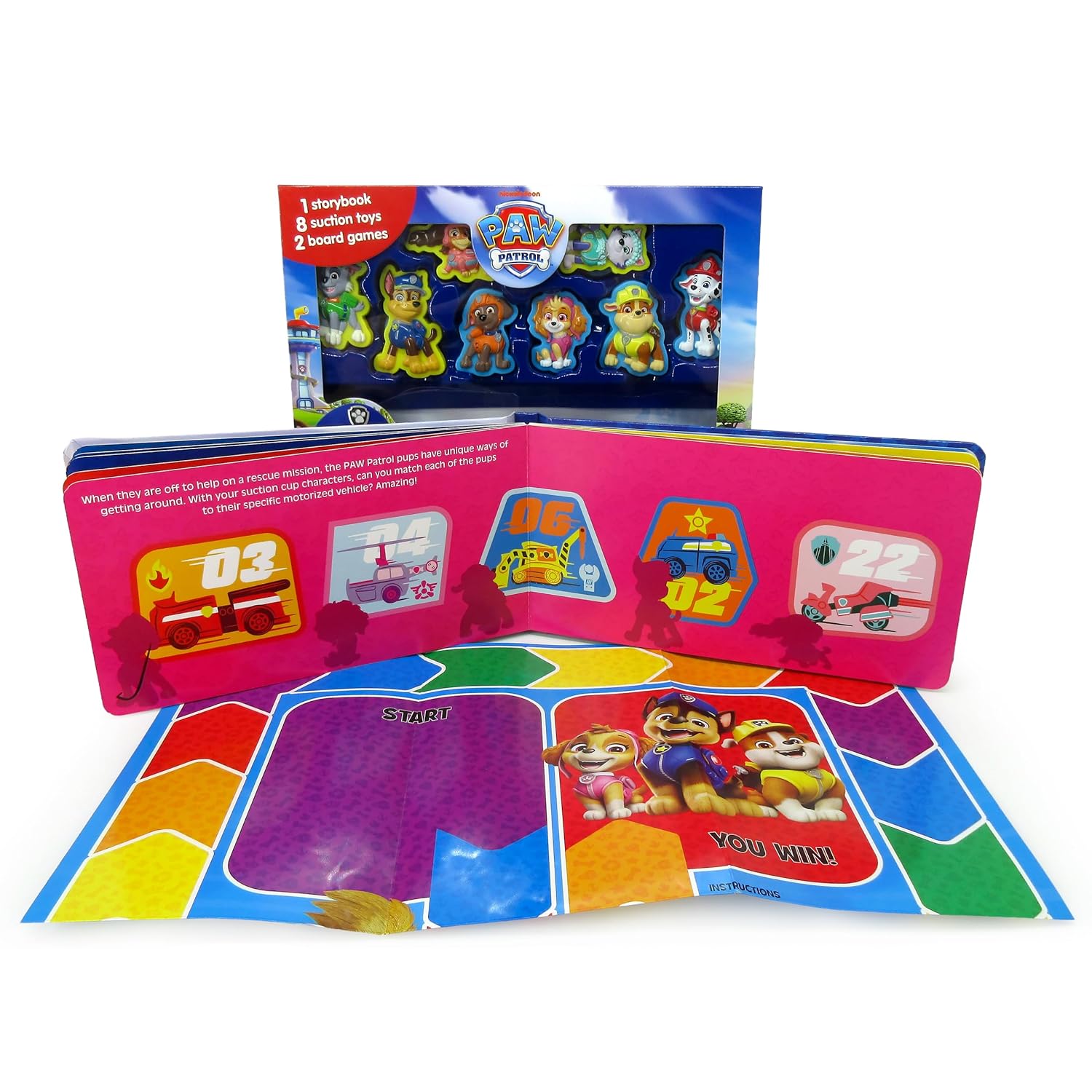 Paw Patrol Stuck on Stories - Activity Books for Kids (16-Page Storybook, 8 Toy Suction Cups, 2 Board Games) Novelty Book – Picture Book