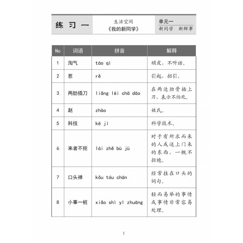 Secondary 1 Chinese Vocabulary Practice 中一快捷华文语文应用