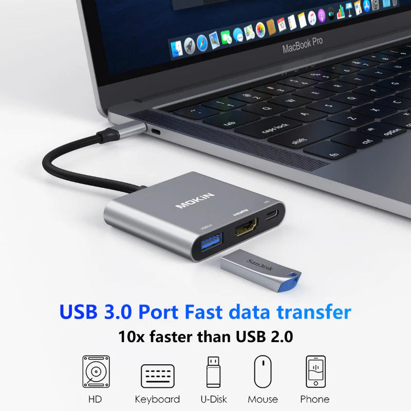 Mokin MOUC1901 3-In-1 Multiport USB-C Adapter to HDMI+USB3.0+PD