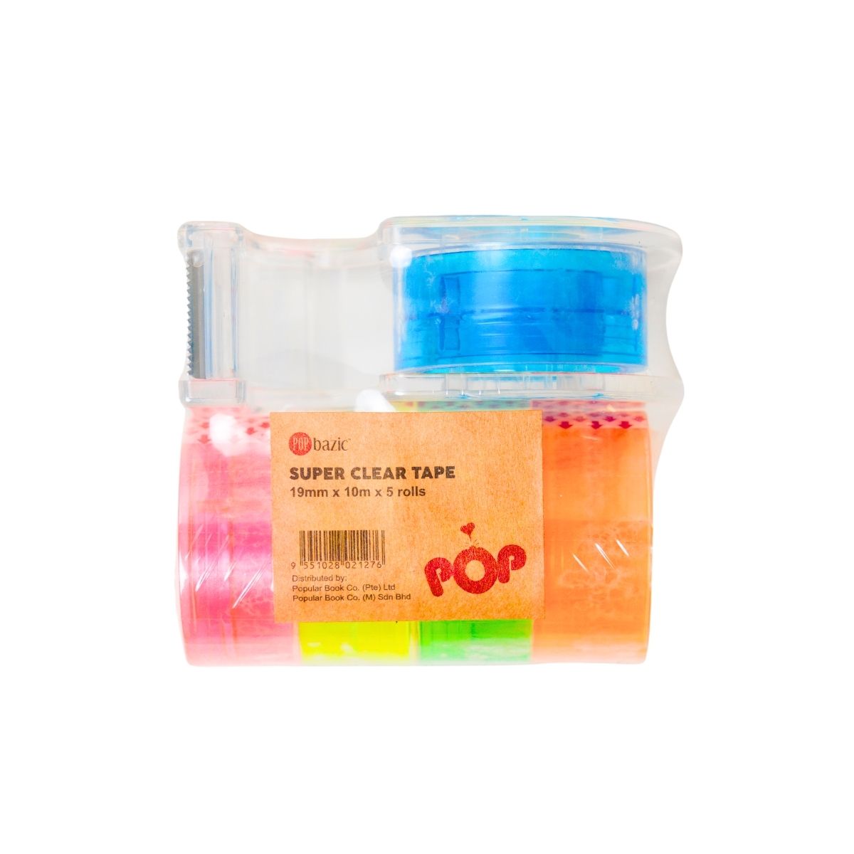 Pop Bazic Stationary Tape with Dispenser 19mm x 10m (Pack of 5)