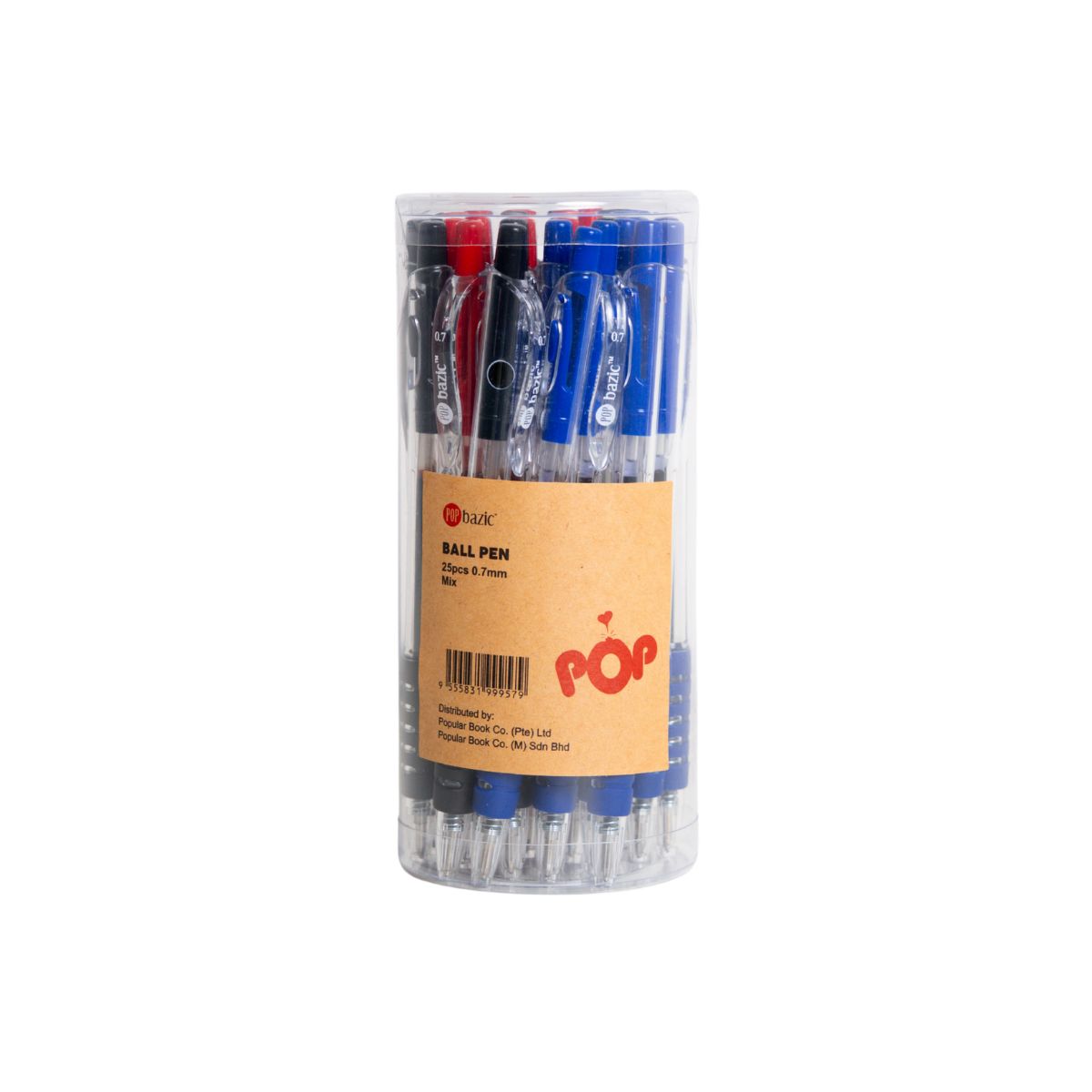 Pop Bazic Semi-Gel Ballpoint Pen 0.7mm Assorted Colours (Pack of 25)