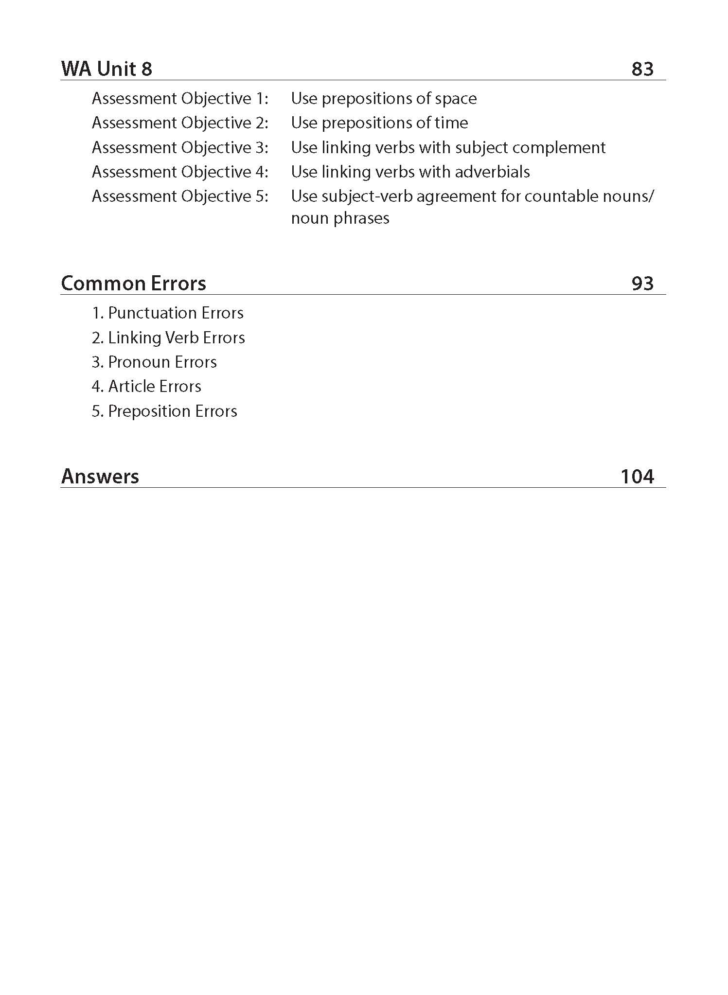 Primary 1 English Weighted Assessments in Grammar 1A