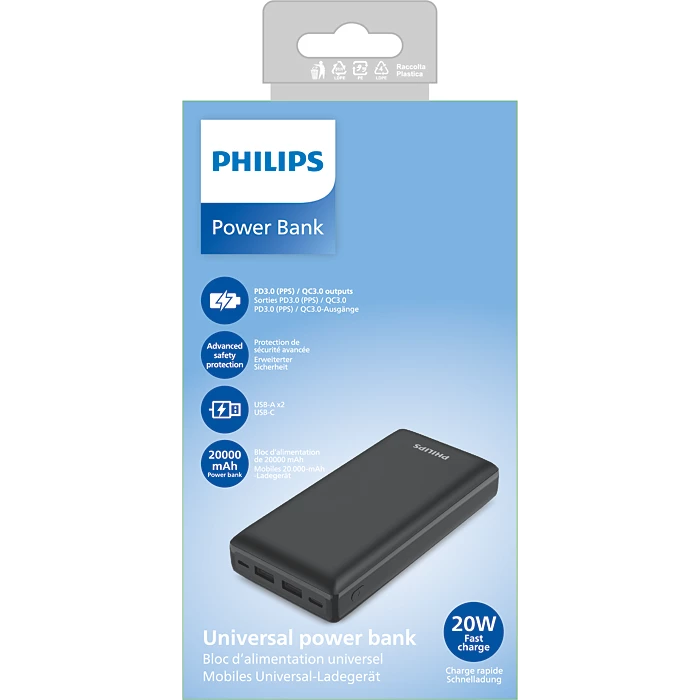 Philips Power Bank 20000mAh PD20W USB-C DLP7721C/10 – Black 