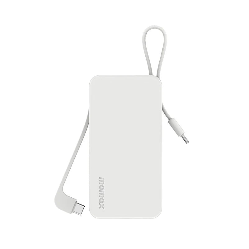 Momax IP138D 10000mAh Battery Pack with Dual Built-in USB-C Cable (White)