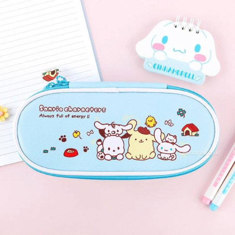 Sanrio Character Round Zip Multi Pen Pouch Blue