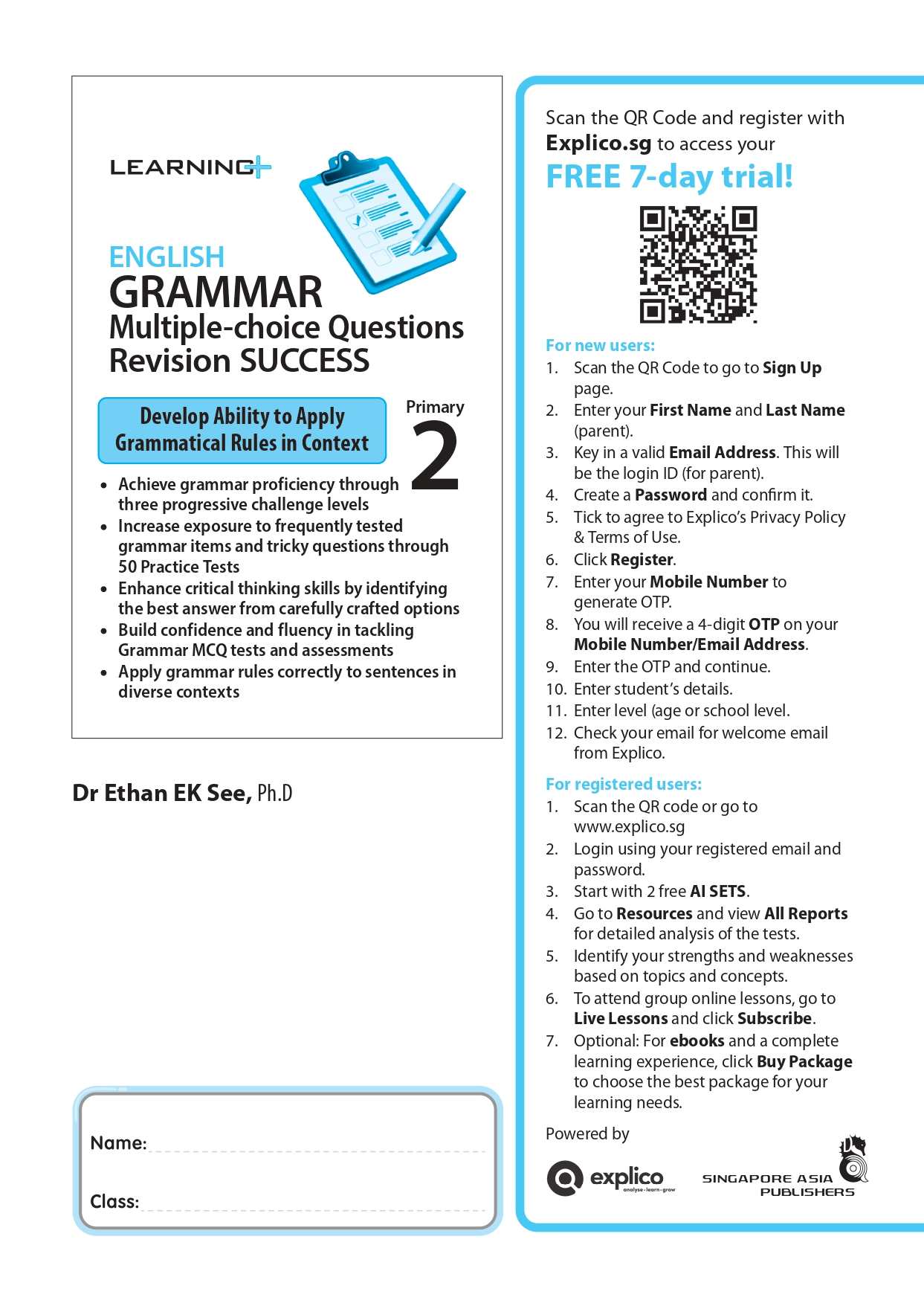LEARNING+ ENGLISH GRAMMAR Multiple-choice Questions Revision SUCCESS Primary 2