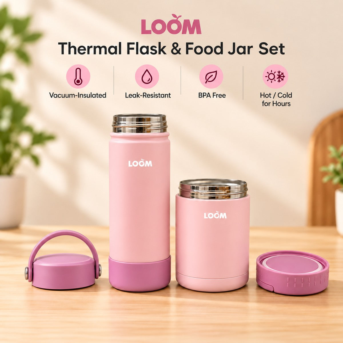 LOOM Thermal Flask & Food Jar Set - Pink
