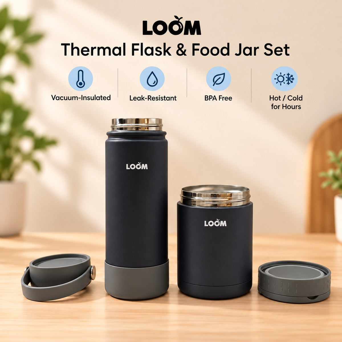 LOOM Thermal Flask & Food Jar Set - Dark Grey