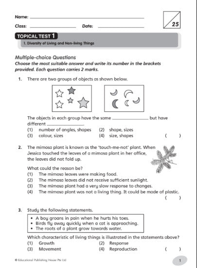 Primary 3 Science Tests