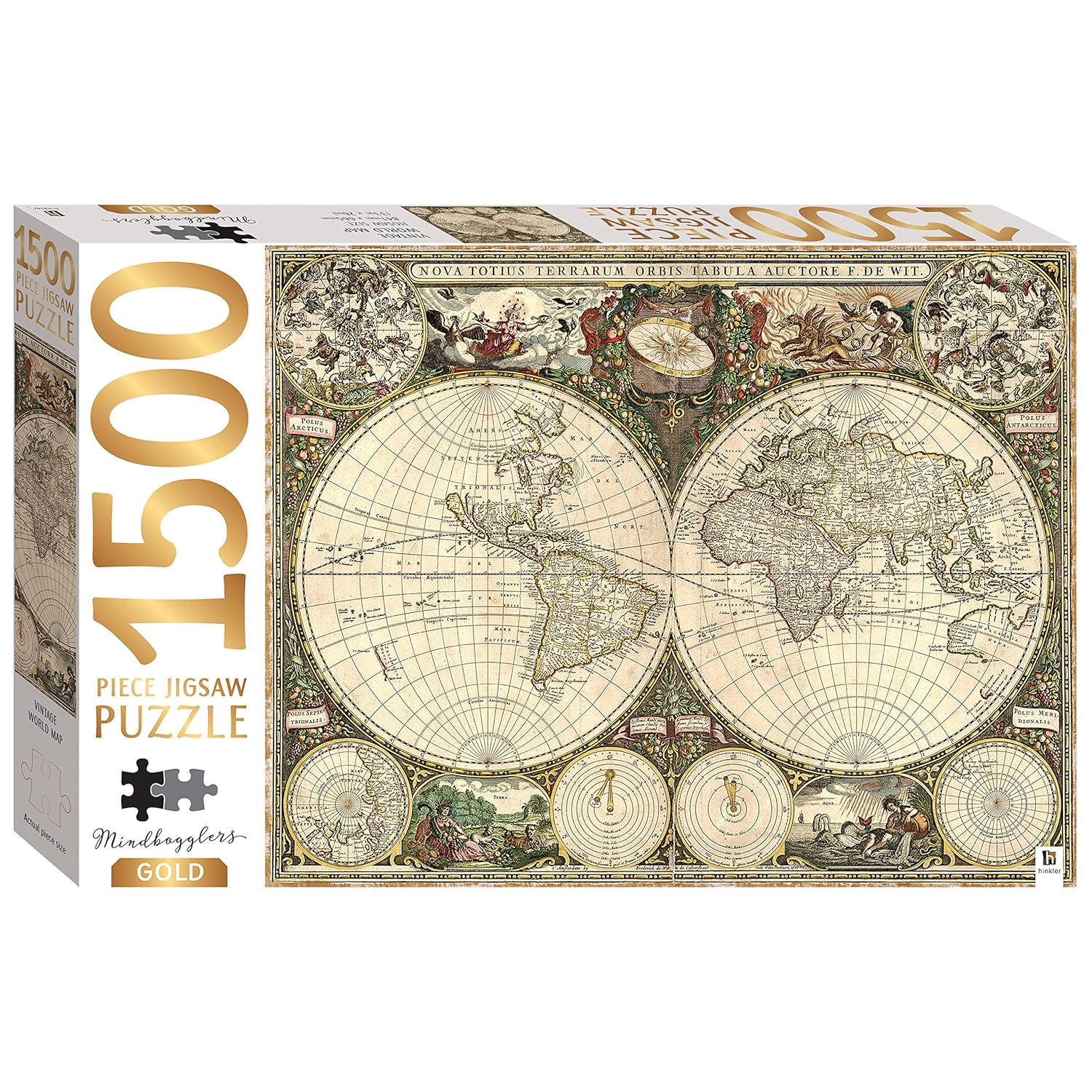 HINKLER MINDBOGGLERS GOLD 1500 PIECE JIGSAW PUZZLE VINTAGE WORLD MAP