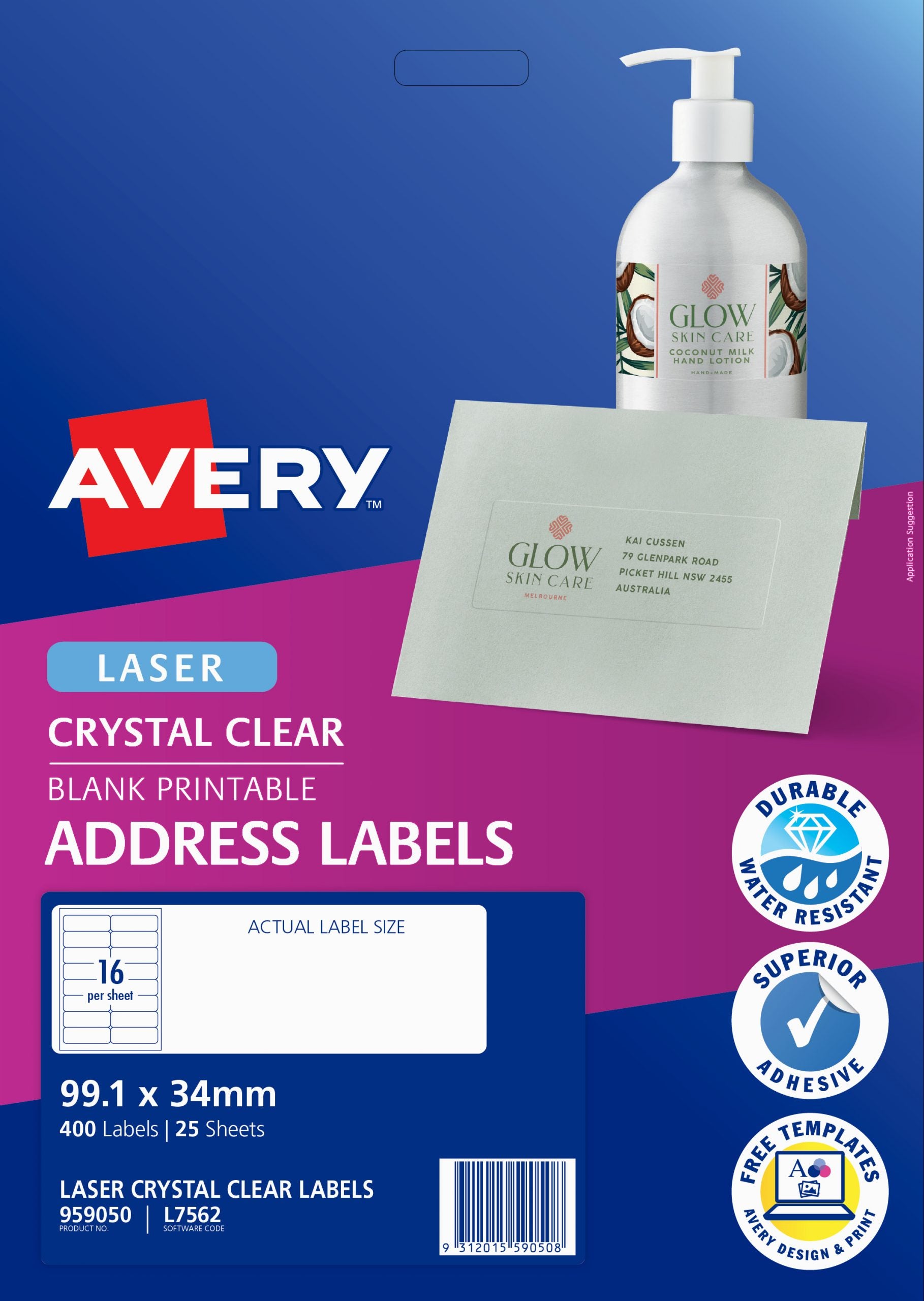 AVERY CLEAR LASER LABEL L7562-25 16/SHT