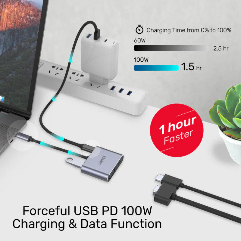 Unitek D1049A 4-in-1 Adapter HDMI + VGA + PD 100W Dual Display
