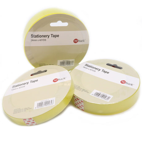 POP BAZIC Stationery Tape 12MM x 40 Yards 3"