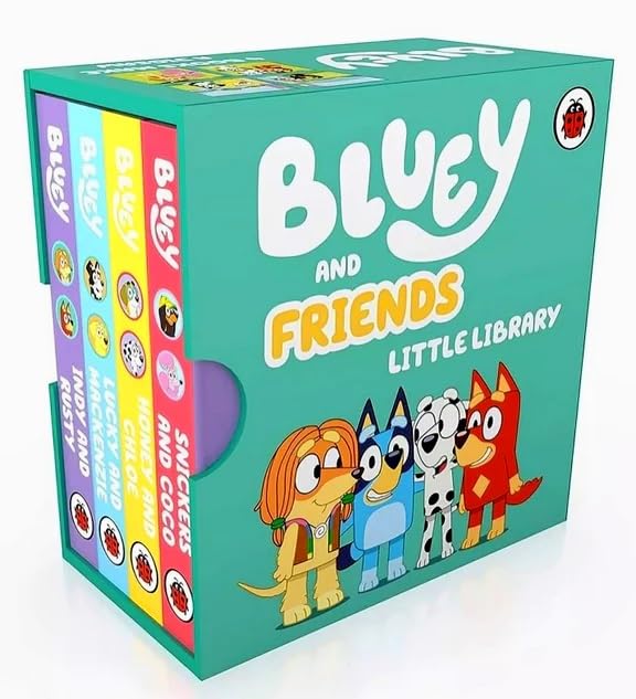 Bluey and Friends Little Library 4 Board Book Collection Box Set (Snickers and Coco, Honey and Chloe, Lucky and Mackenzie, Indy and Rusty) Board Book