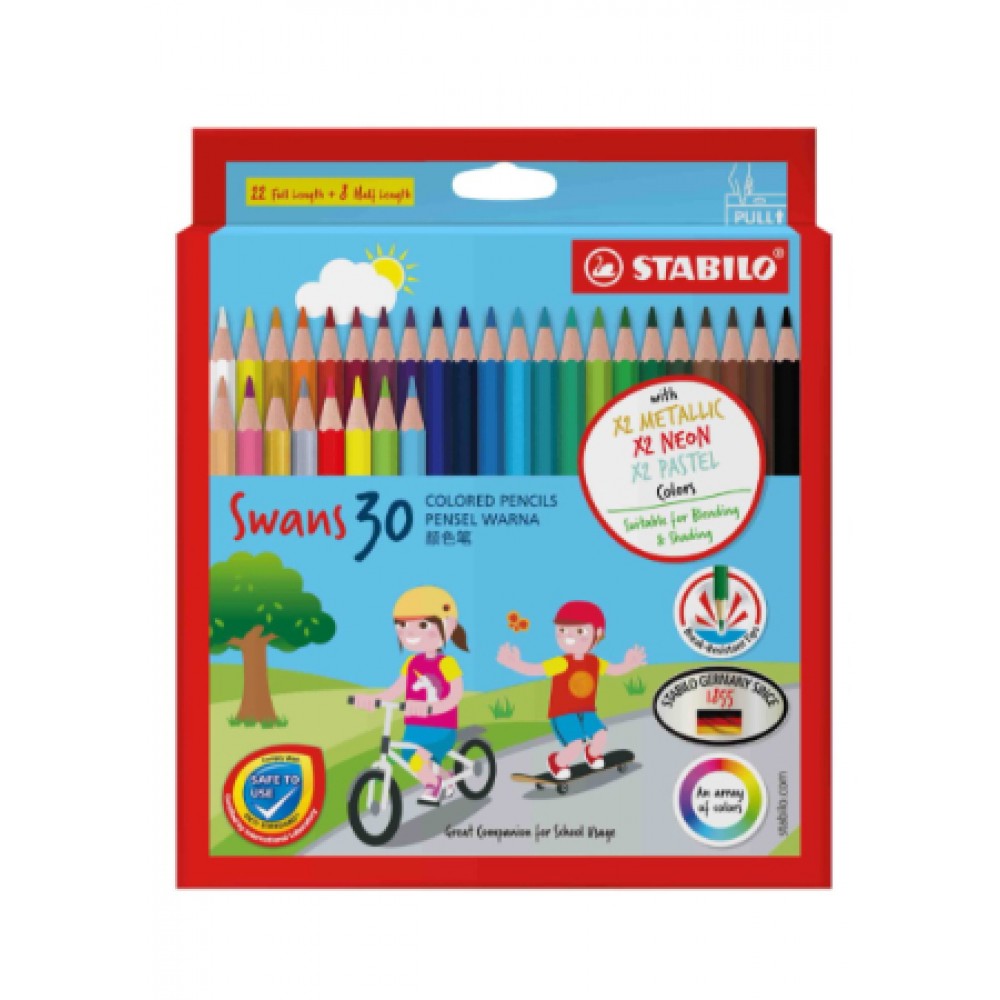 STABILO SWANS COLOURED PENCILS - 22L+8 SHORT