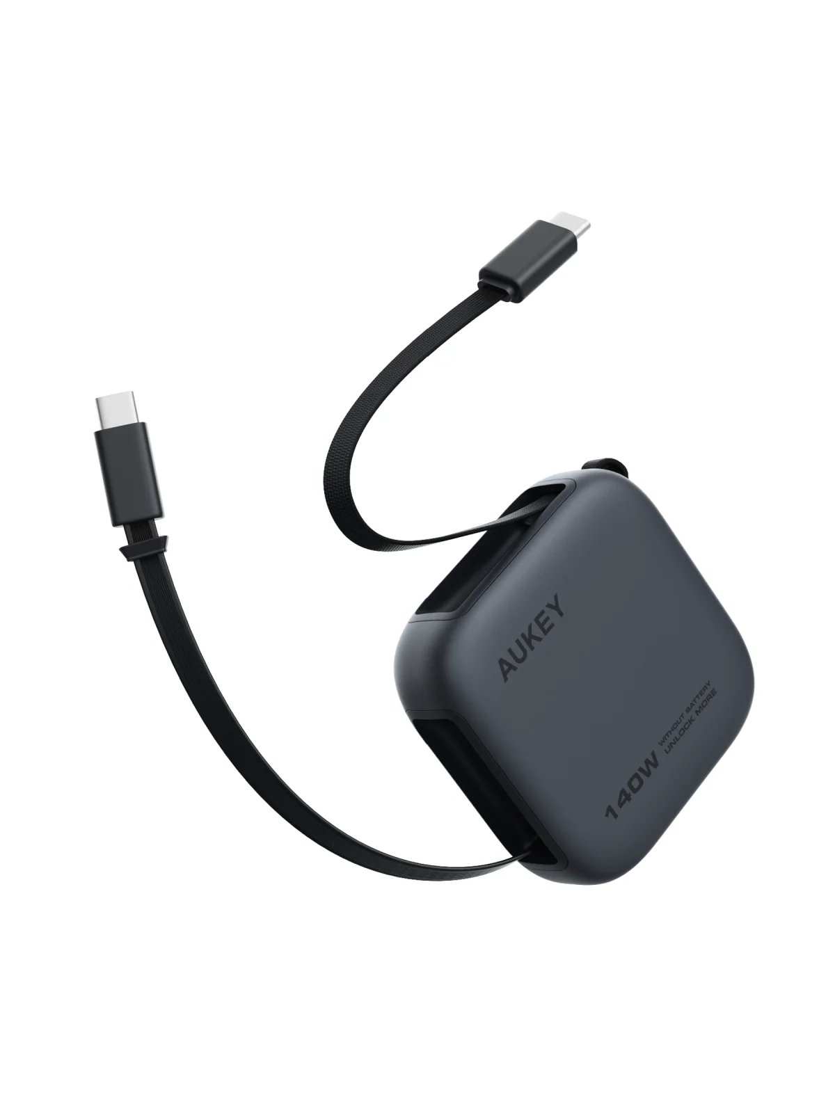 Aukey CB-DCC143 Circlet Reel 140W 0.9m DTY Braided USB-C to USB-C Retractable Cable - Dark Grey