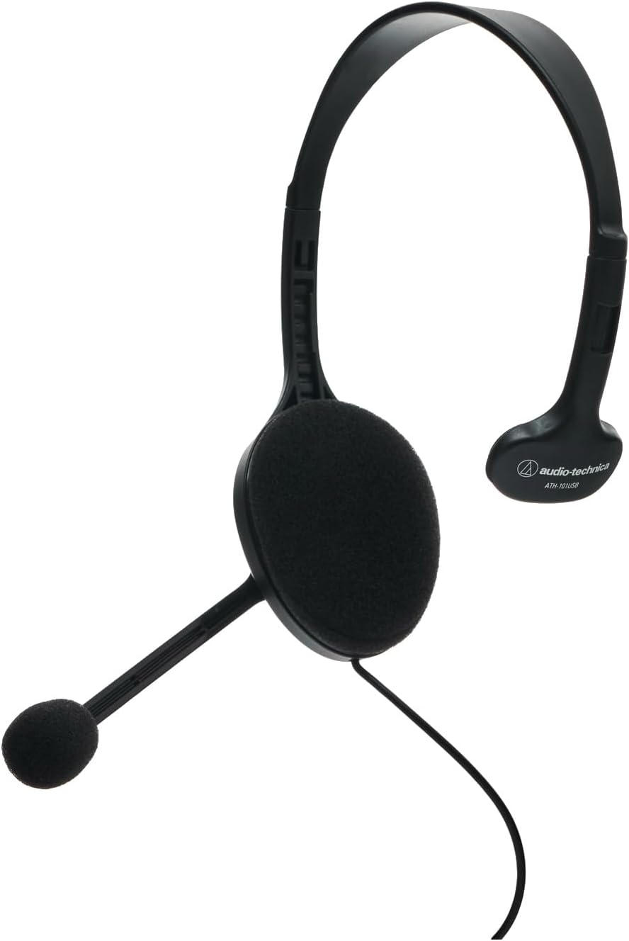 Audio-Technica ATH-101USB Single-Earpiece Anti-Microbial Headset, Black