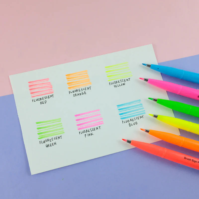 Pentel Brush Sign Pen - Fluorescent Set